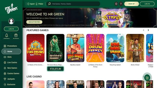 Mr Green casino screenshot